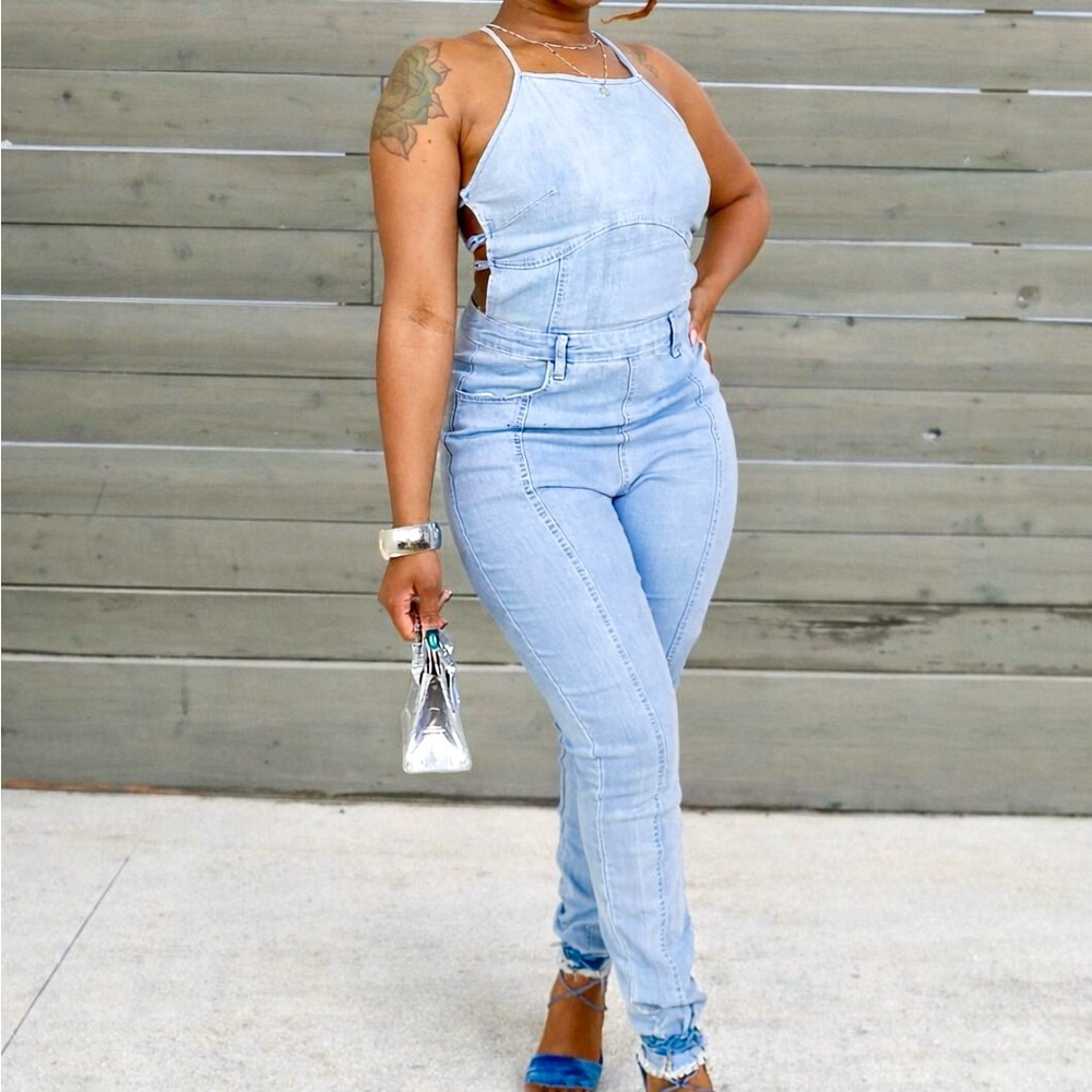 Light Blue Women's Denim Jumpsuit